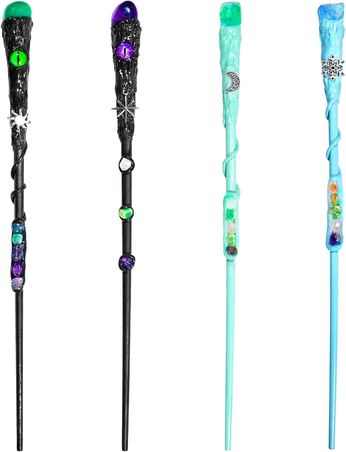 Rileryan handcrafted wooden wizard wand with purple amethyst crystal, about 13 inches long