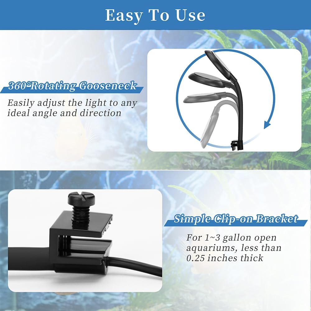 DaToo Mini Clip On Aquarium Light 7W Dimmable Small Fish Tank Light - Mini With Dimmer - image 4