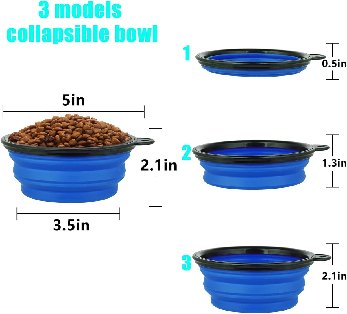 Collapsible Dog Bowl, with Lids - Small / Blue+Red - image 3