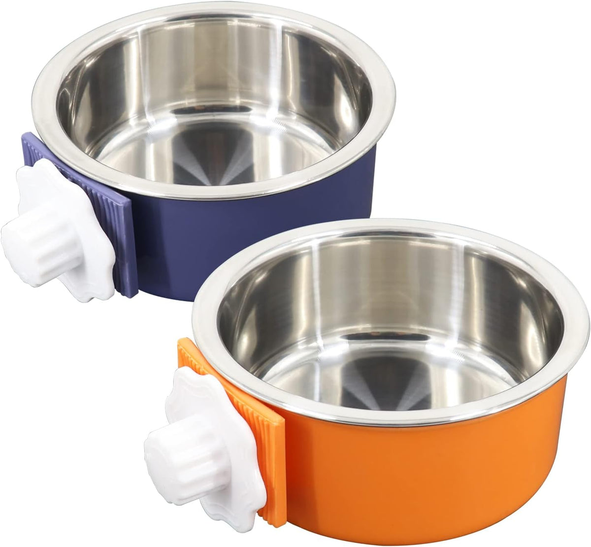 Stainless Steel Removable Pet Food Bowl - (Round) Dark Blue/Orange / 2