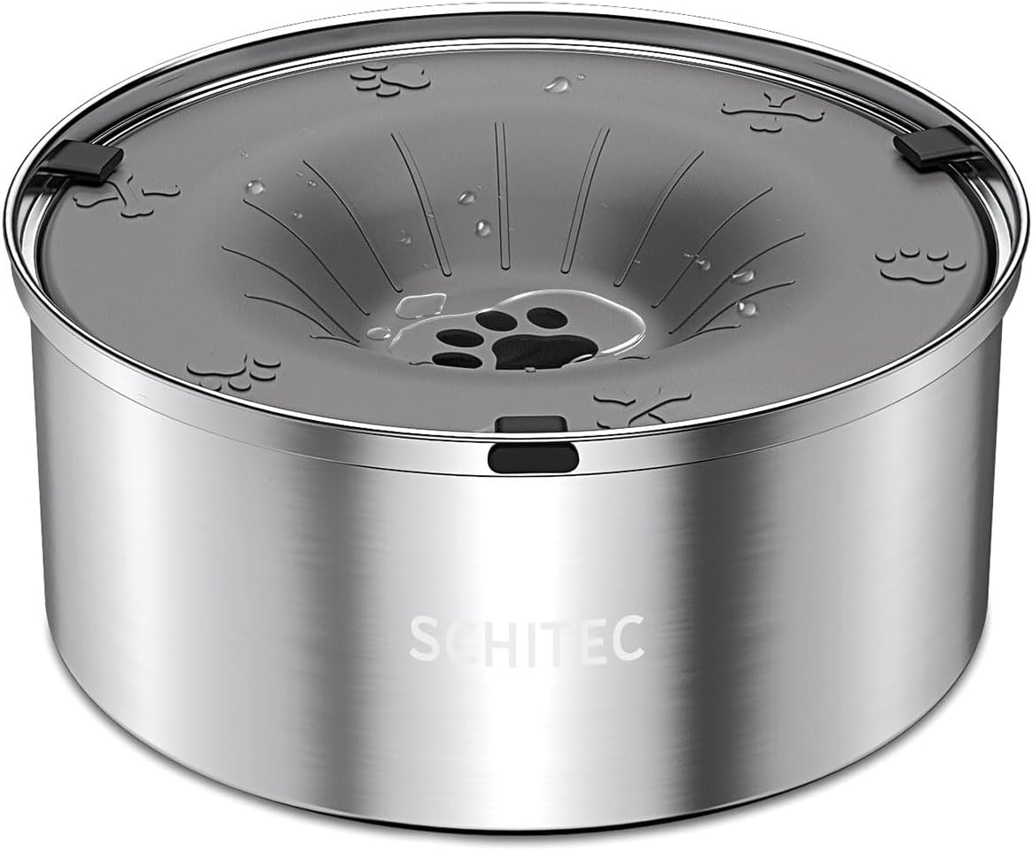 SCHITEC Dog Water Bowl No Spill - 1.2L Gray