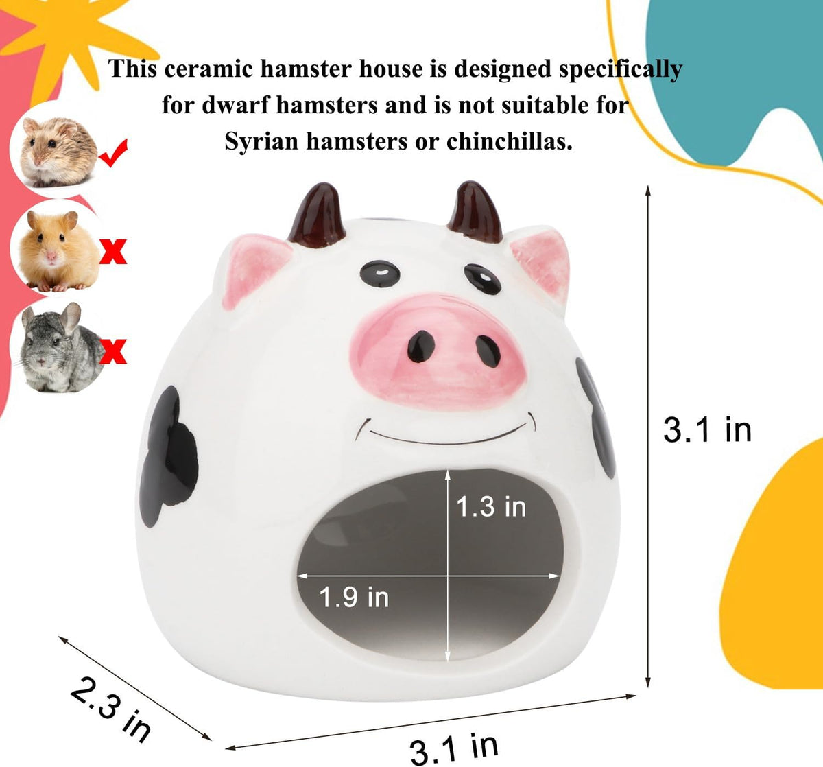 Hypeety Ceramic Hamster Hideout Decor Cool Bed Bath House - White/Cow - image 2
