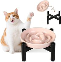 Ceramic Slow Feeder Cat Bowl - Pink Raised (Metal) / 3.9"H Raised (Metal)
