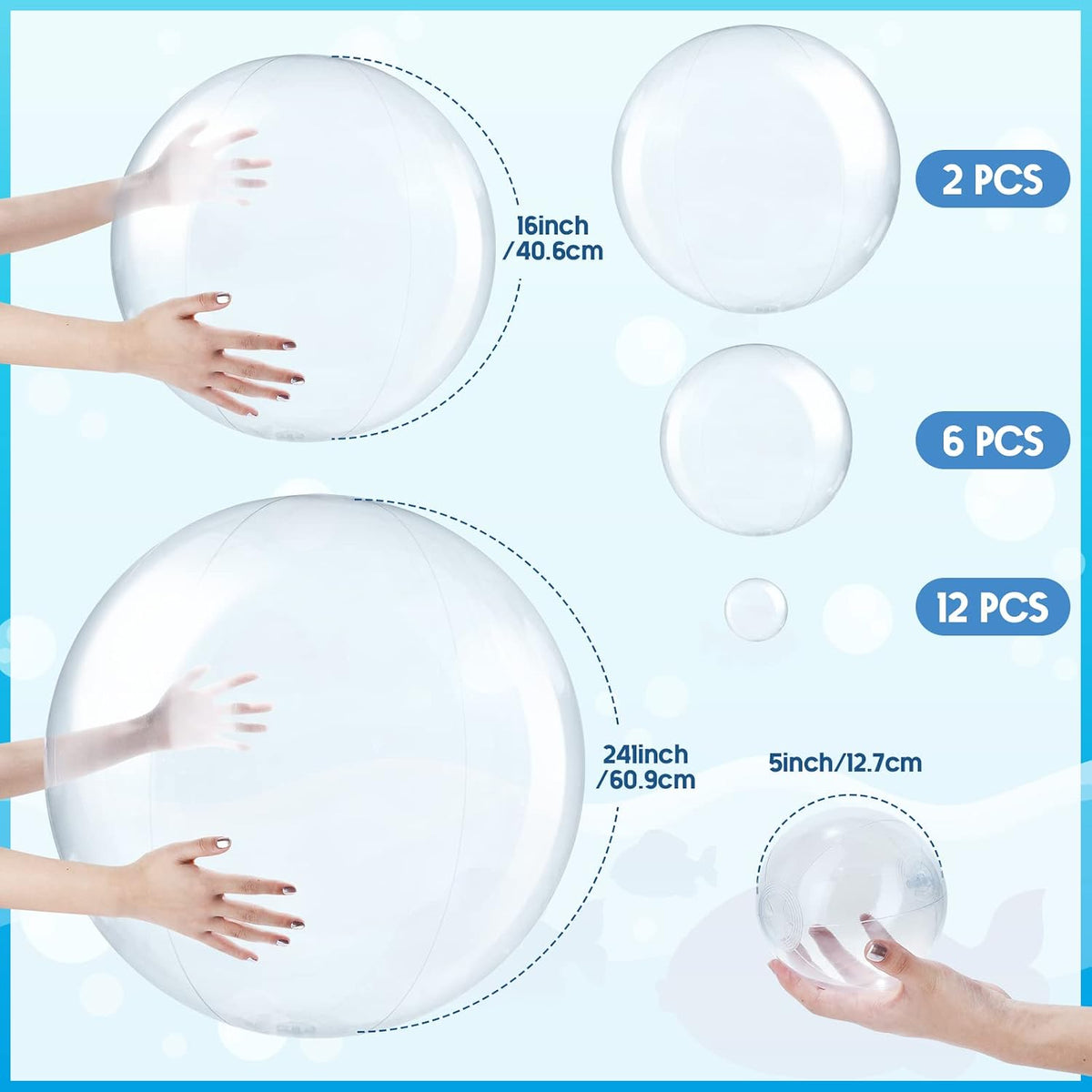 Sratte clear inflatable beach balls in 24, 16 and 5 inch sizes - view 13