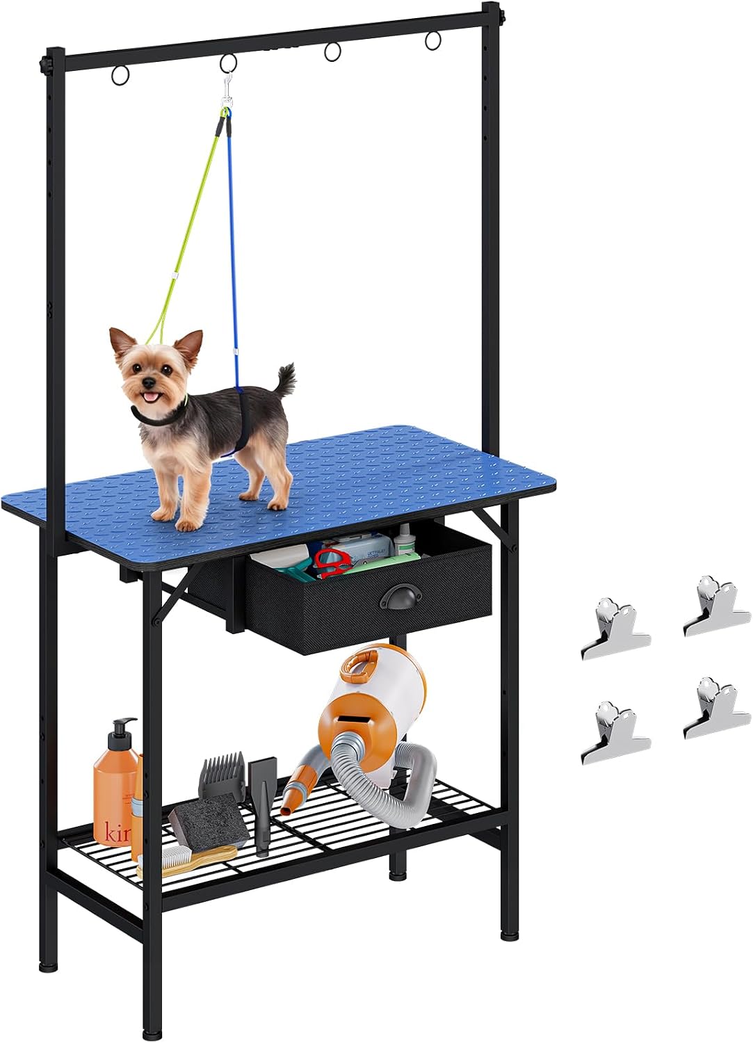 Dog Grooming Table with Drawers and Mesh Tray - Blue / Medium,1‑Drawer