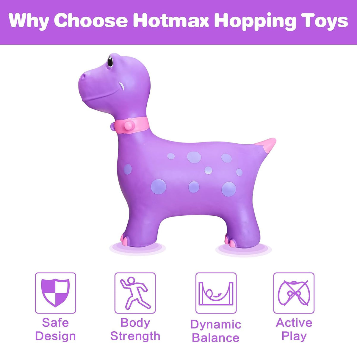 HotMax Bouncy Horse, Dinosaur Hopper Toys for Kids - Purple Dinosaur - image 2