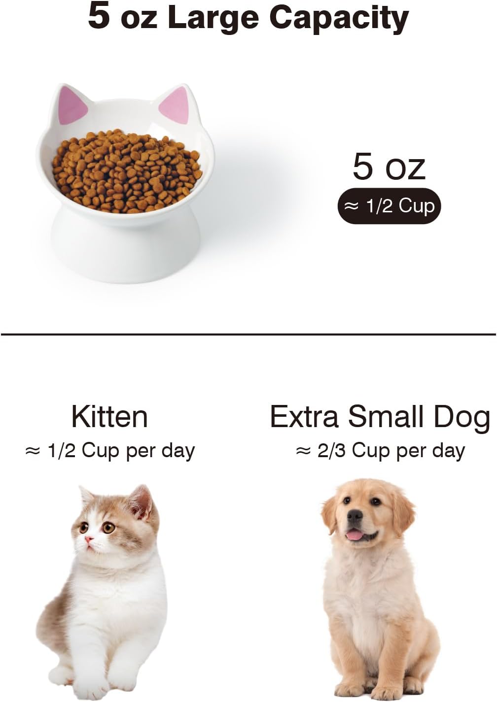 Cat Water Bowl, 15° Tilted and Raised Pet Food Dish - 1 Pack / Pink Cat - image 2