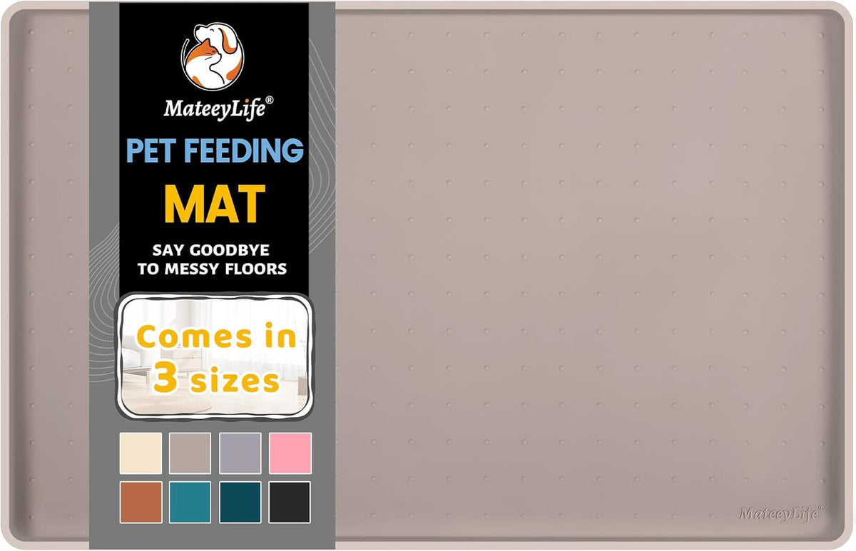 MateeyLife Silicone Cat & Dog Food Mat for Floors Waterproof - Taupe / 18"L x 12"W