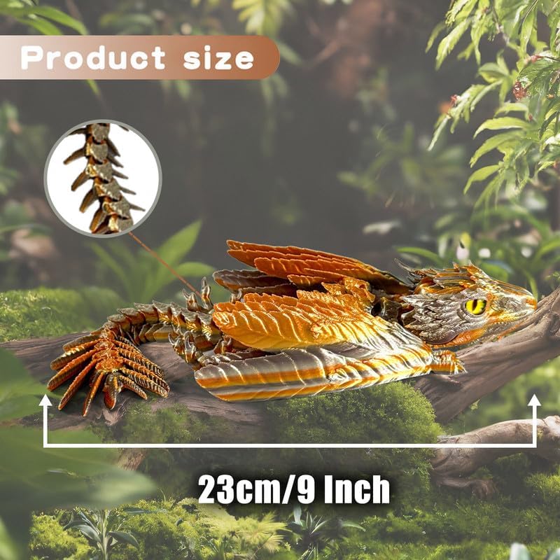 Feathered Wyvern Dragon, 3D Printed Dragon - Gold Silvery - image 3