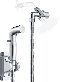 Dog Shower Attachment Metal, YDmeet Pet Washing Hose Attachment for Fast & Clean Bathing, Brass 3 Way Diverter, Adjustable Sprayer wtih Turn Off, 8 ft Hose and Holder, Chrome
