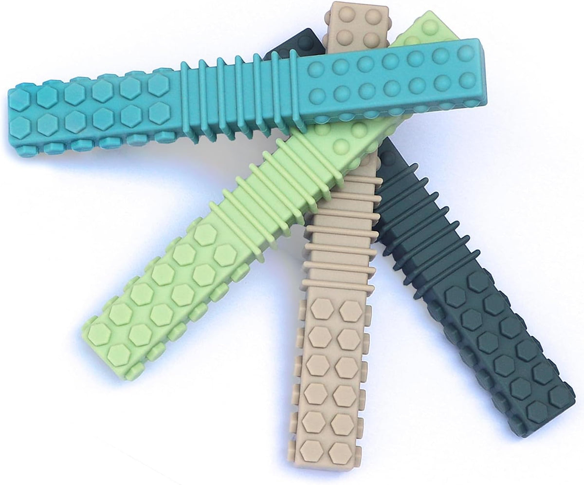 Teething Toys for Baby 3-6-12 Months 4 Pack P Shape - I Shape Blue/Khaki/Green/Gray