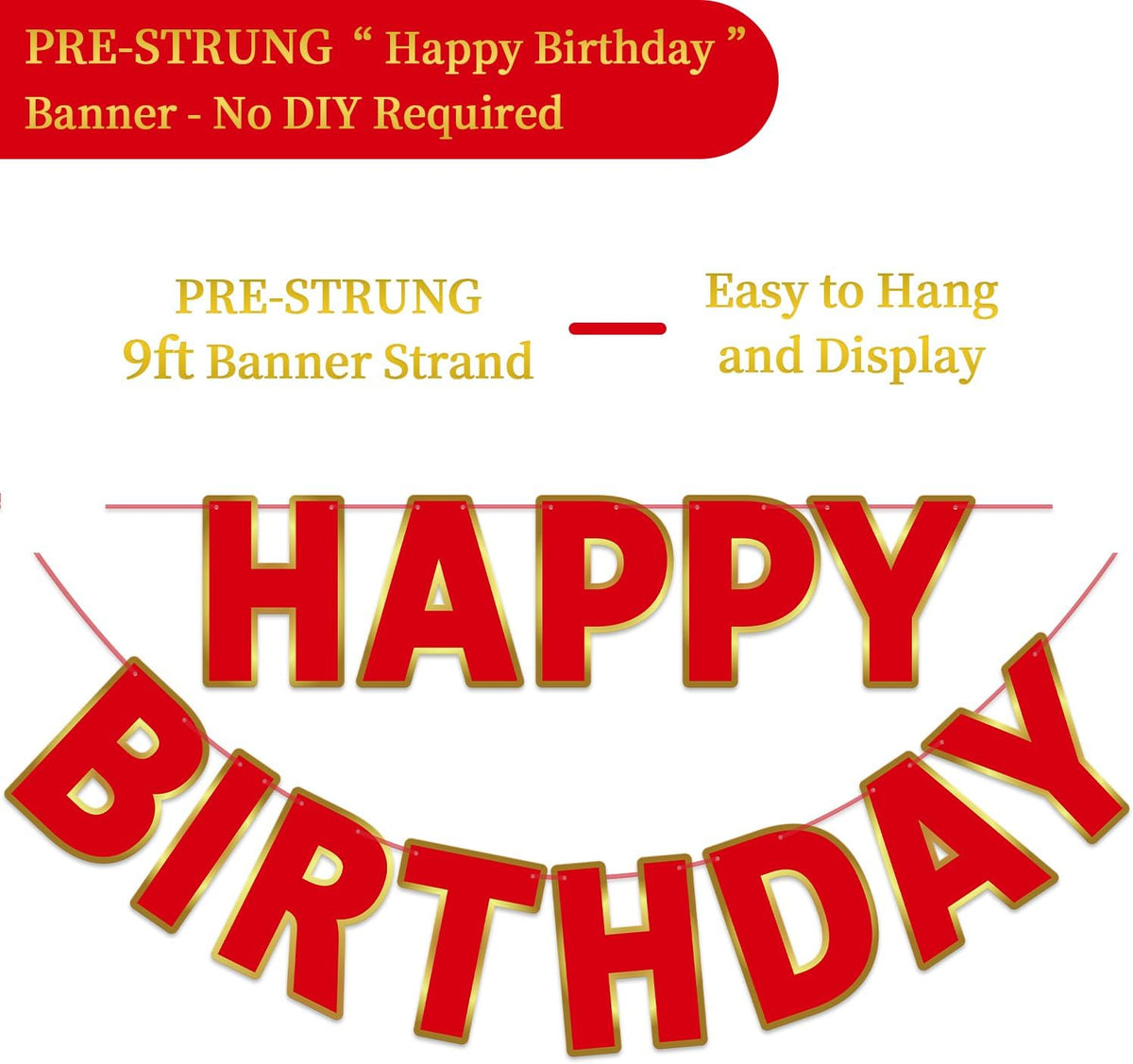 Pre-Strung Happy Birthday Banner - Red - image 2