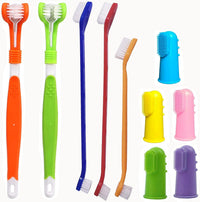 10-pack dog toothbrush set with triple head, double head and finger brushes