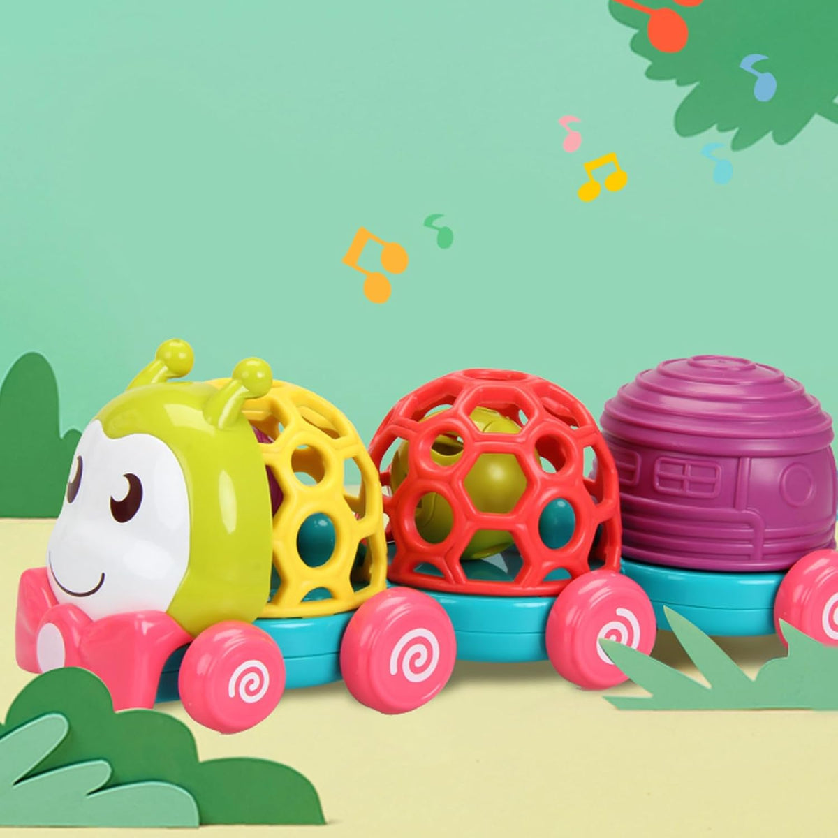 MOONTOY Baby Toy Train, Infant Soft Cars Toy for 6-12 Month Boy Gifts, Musical Push Go Train Toys - Green - image 4