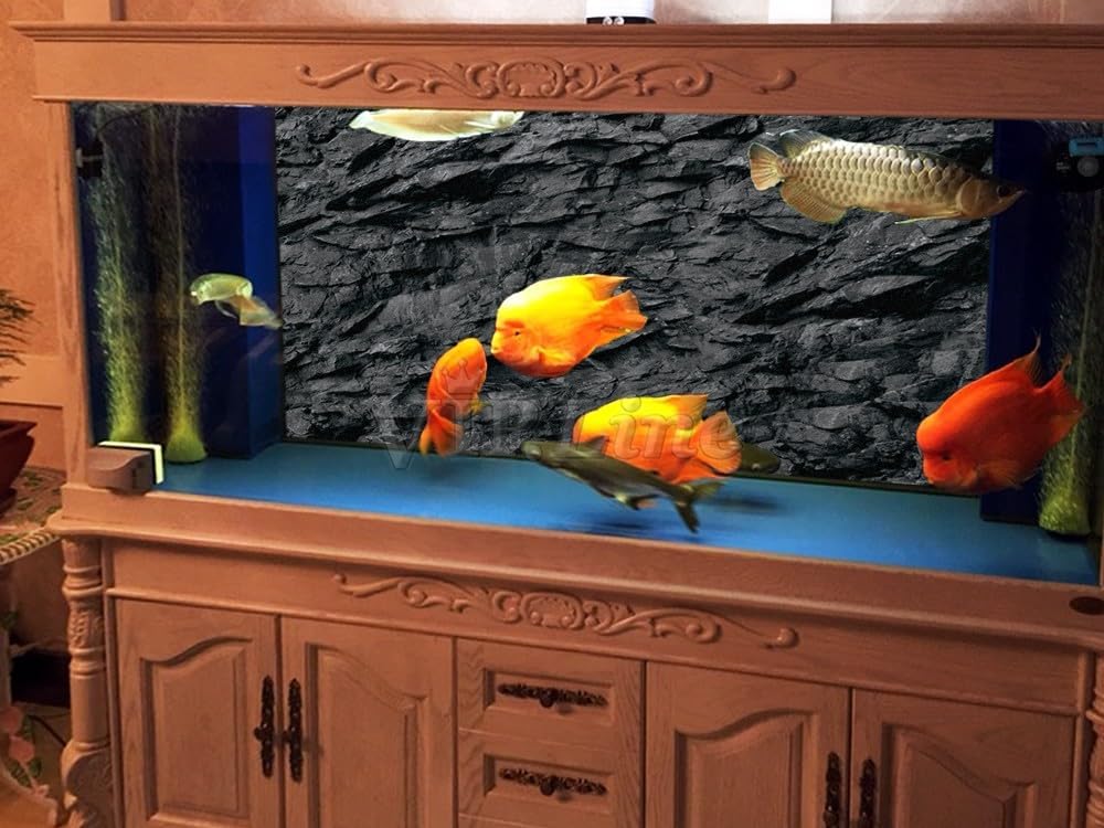 VIP. LINE 3D Effect Black Stone Texture Aquarium Background Poster - 60" x 30"/ 152 x 76cm - image 2