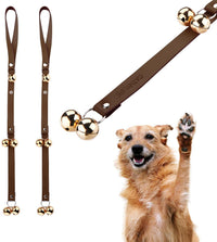 Leather Dog Doorbells to Go Outside, Brass Potty Training Bell – Essentials for Dogs - 2 Dark Brown Leather Golden Bells