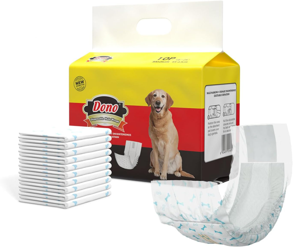 Dono Disposable Male Dog Diapers with Wetness Indicator - M 20count