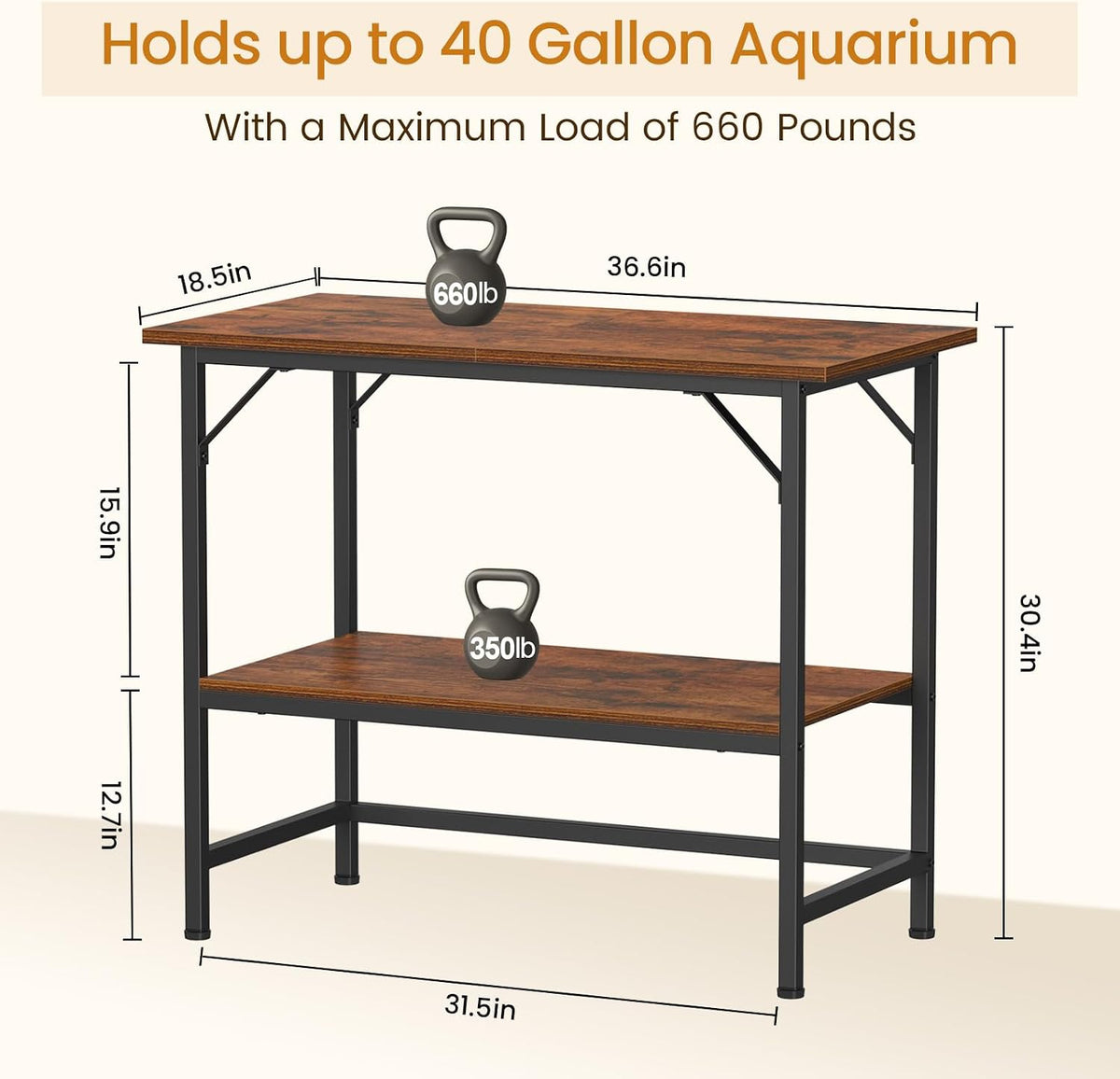 Snughome 10-20 Gallon Fish Tank Stand - Rustic Brown / 40 Gal-2 Tier - image 3