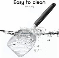 Cat Litter Scoop,Long Handle Cat Scooper,Stainless Steel Metal Scoop,Poop Sifting,Mesh Shovel,Suitable for Cat Litter Box(Black)