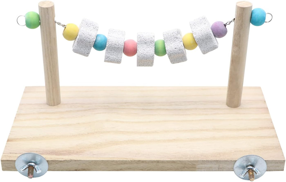 Wontee Wooden Stand Platform with Grinding Toys Bird Perch Stand - A (11.8" x 6" x 5.9")
