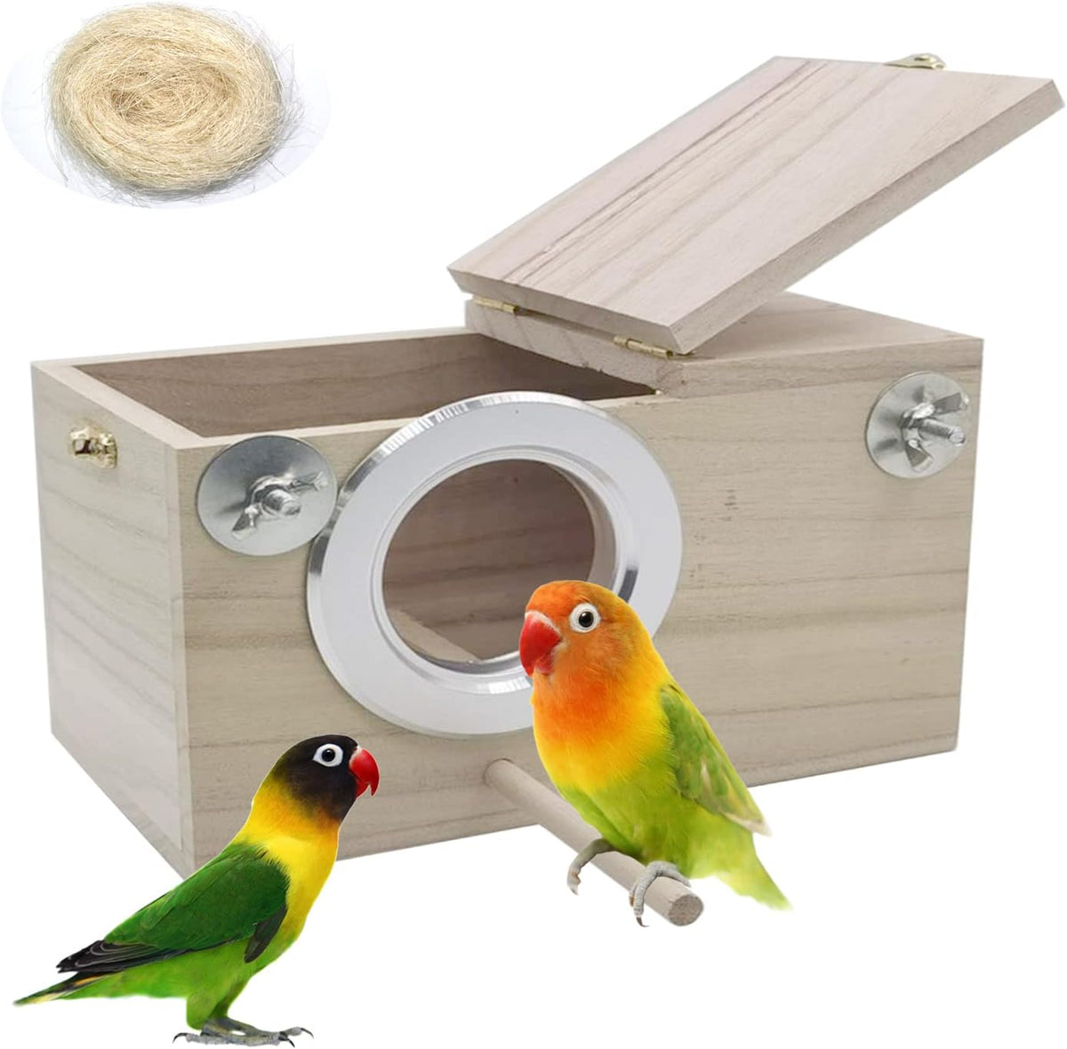 PINVNBY Parakeet Nesting Box Bird House Wood Breeding Box Parrots - 【Small:4.72x4.72x7.68 Inches】
