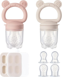 2 Pack Silicone Baby Fruit Feeder with Mini Freezer Tray - Pink/White