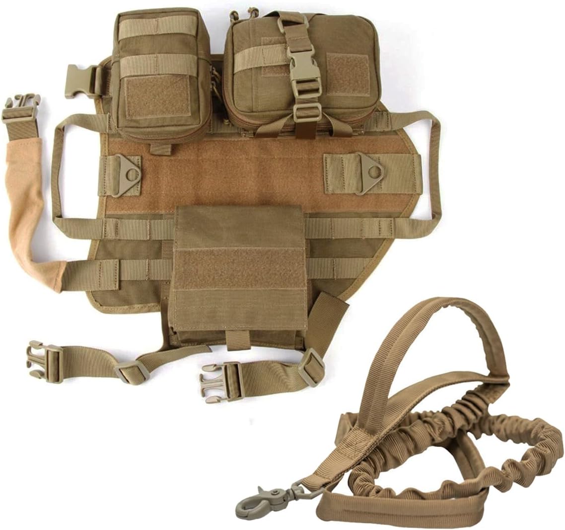 Tactical Dog Vest Harness with 3 MOLLE Bags&1 Bungee Leash – Essentials for Dogs - Black / M:Harness neck 10.3"~16.5", chest 18.1"~31.1" - image 3