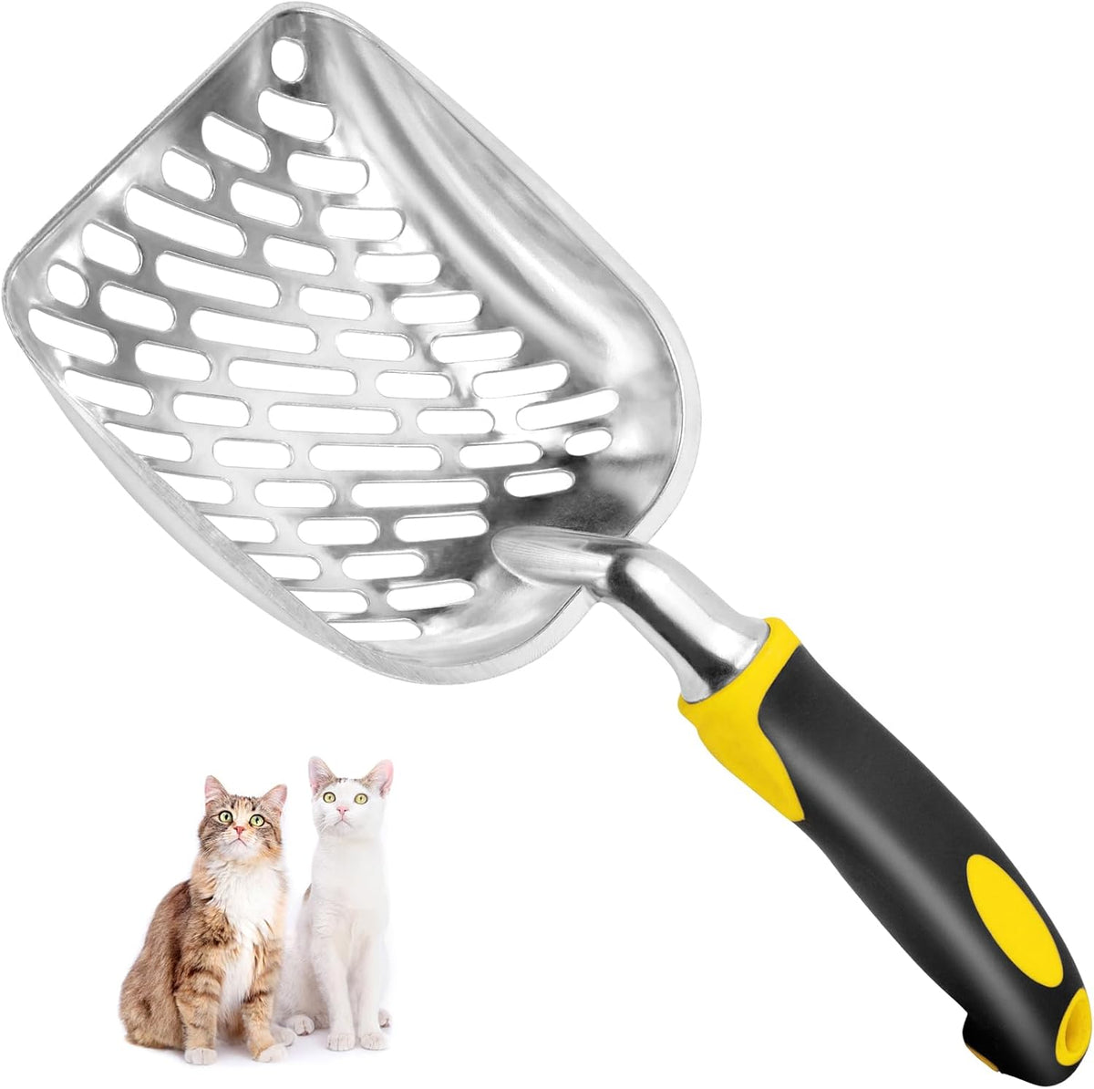 Cat Litter Scoop-Metal Litter Scooper-Kitty Metal Scooper-Long Handle – Daily Care for Cats - L / Yellow