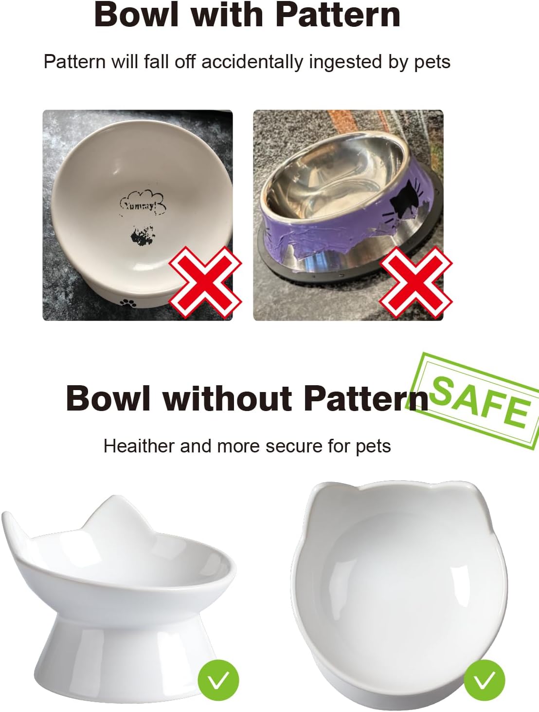 Cat Water Bowl, 15° Tilted and Raised Pet Food Dish - 2 Pack / White Cat - image 4