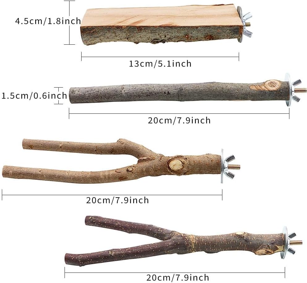4 Pack Natural Wood Bird Perch Set for Parakeet Cage – Essentials for Birds - 4 Pcs - Classic Wood Set (For Small/Medium Birds) - image 2