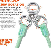 Howgo Double Slip Leash Slip Lead with Two Handles| Dual Dog Slip Lead for 2 Dogs,360° Swivel No Tangle | Dog Training Collar | Double Clip Leash Coupler and Splitter (Orange, 3FT)