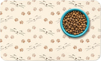 Patterned Cat & Dog Bowl Mat for Food and Water - Large (17" x 30") / Beige-catpaw