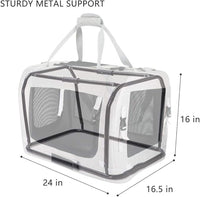 Extra Large Cat Carrier Soft Sided, Portable Small Dog Carrier for 2 Cats, 24"x16.5"x16" Car Travel Folding Comfortable Design with Bowl, Blue