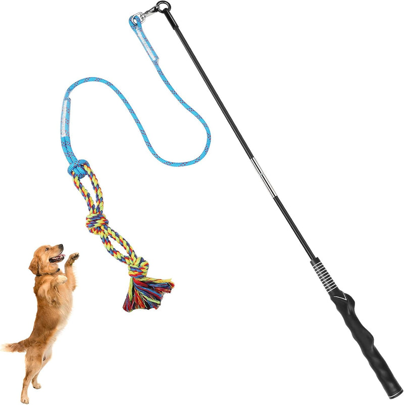 Flirt Pole for Dogs Interactive Chase Toy for Large Medium Small - blue-dog pole toy