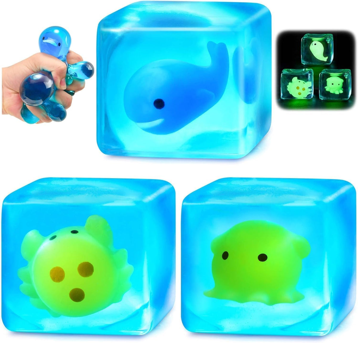 Squishy Fidget Toys Stress Cube - Whale-octopus-crab