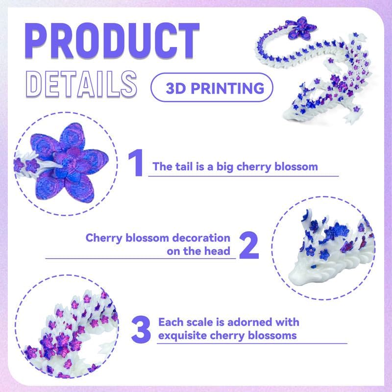 SGYYSG 12 inch 3D printed articulated cherry blossom crystal dragon toy - view 8