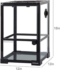 REPTI ZOO Amphibian Habitat Tank 10 Gallon, Full Vision Glass Reptile Terrarium 12" x 12" x 18", Vertical Reptile Tank with Deep Base & Top Screen Ventilation