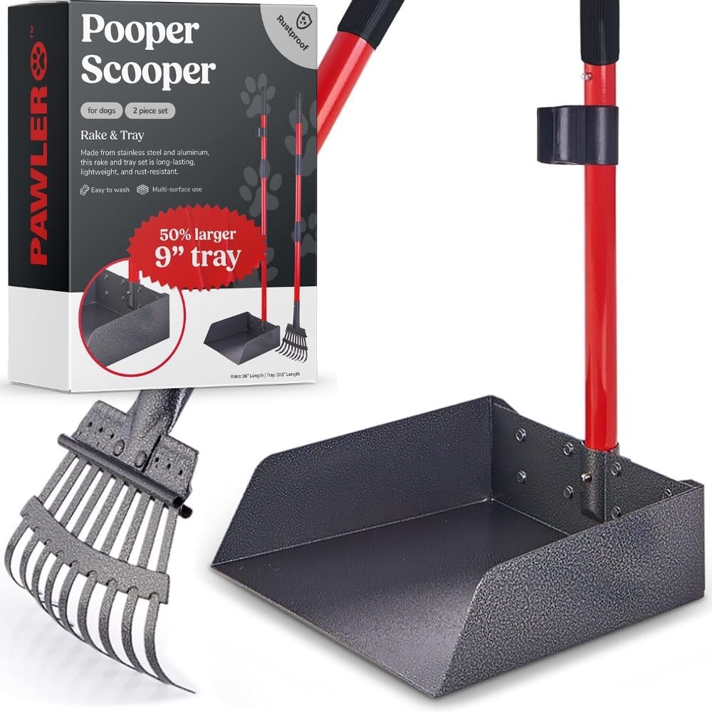Pooper Scooper for Dogs, Heavy Duty Long Handle Rake - 2 Piece Set - X Large