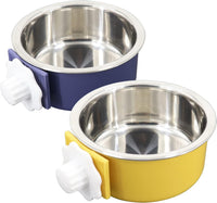 Stainless Steel Removable Pet Food Bowl - (Round) Dark Blue/Yellow / 2