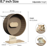 Silent Hamster Wheel 8.7 Inch Dual-Bearings Small Animals Quiet Running Exercise Wheels, Height Adjustable for Dwarf Hamsters, Gerbils, Mice, Hedgehog, Lemmings, or Other Small Pets,Mousse White
