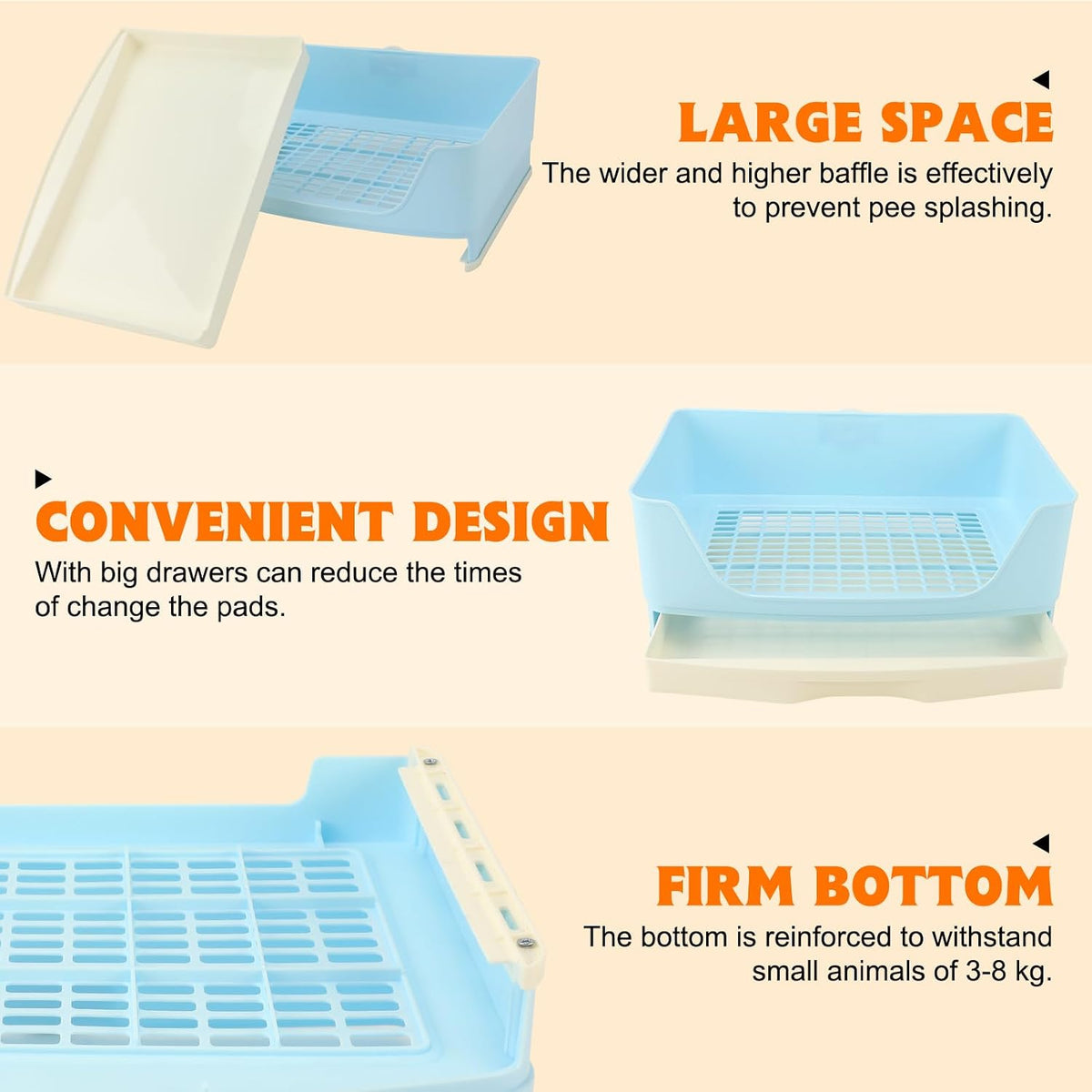 Large Rabbit Litter Box, Bunny Litter Box with Drawer - Blue - image 4