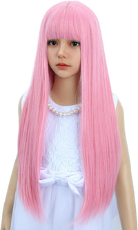 WAVELNM kids long straight black wig with hot pink highlights and bangs - view 25