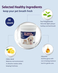 Dog Dental Wipes – Pet Teeth Cleaning Finger Pads for Dogs & Cats, 50 Count – Remove Plaque & Tartar, Freshen Breath, Easy Oral Care, Tea Polyphenol Formula