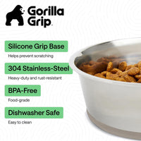 GORILLA GRIP Dog Bowl Set, Food Grade 304 Stainless Steel, 8 Cup - Beige / 4 Cup (Set of 2) - image 2