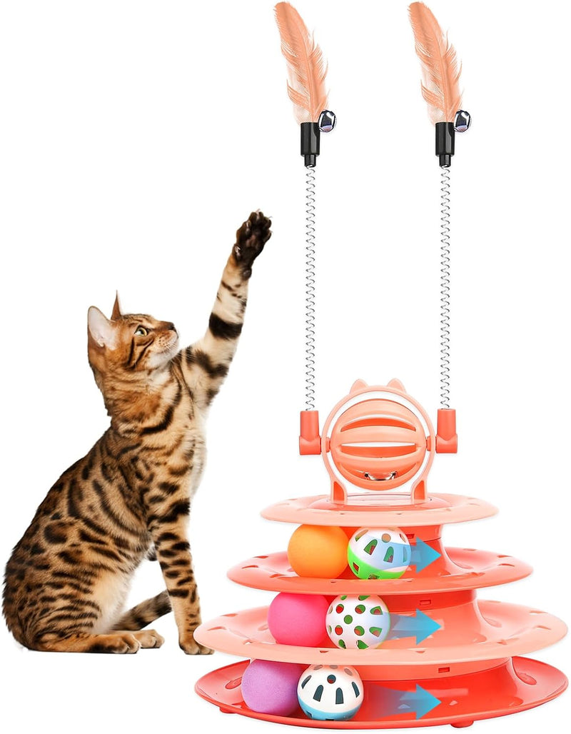Interactive Cat Toys Kitten Puzzle Ball with 2 Cat Teasers – Essentials for Cats - Orange
