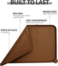 Waterproof Pet Feeding Mat with High Raised Edges, Heavier and Thicker Placemats for Cat Dog Water Bowl with BPA Free, Dogs Cats Food Mats for Messy Drinkers to Prevent Spill and Protect Floors