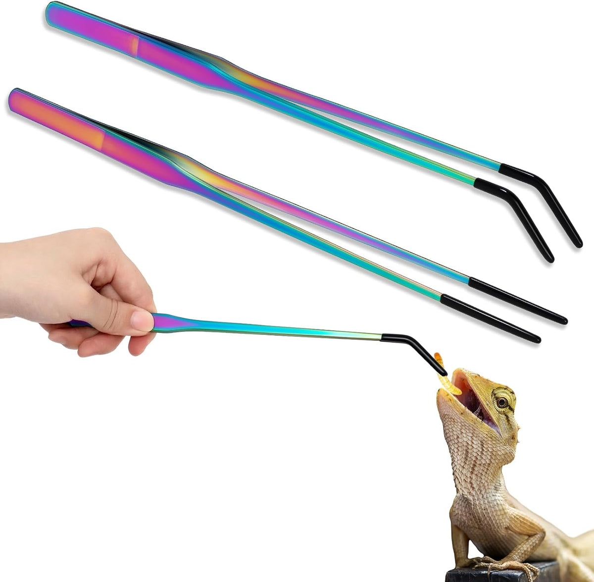 Lasnten 2 Pcs Reptile Feeding Tongs, Long - Colorful / 10 Inch, 10.5 Inch