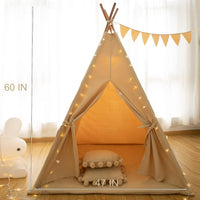 RongFa white canvas teepee tent for kids with wooden poles, flap door and mesh window - view 7