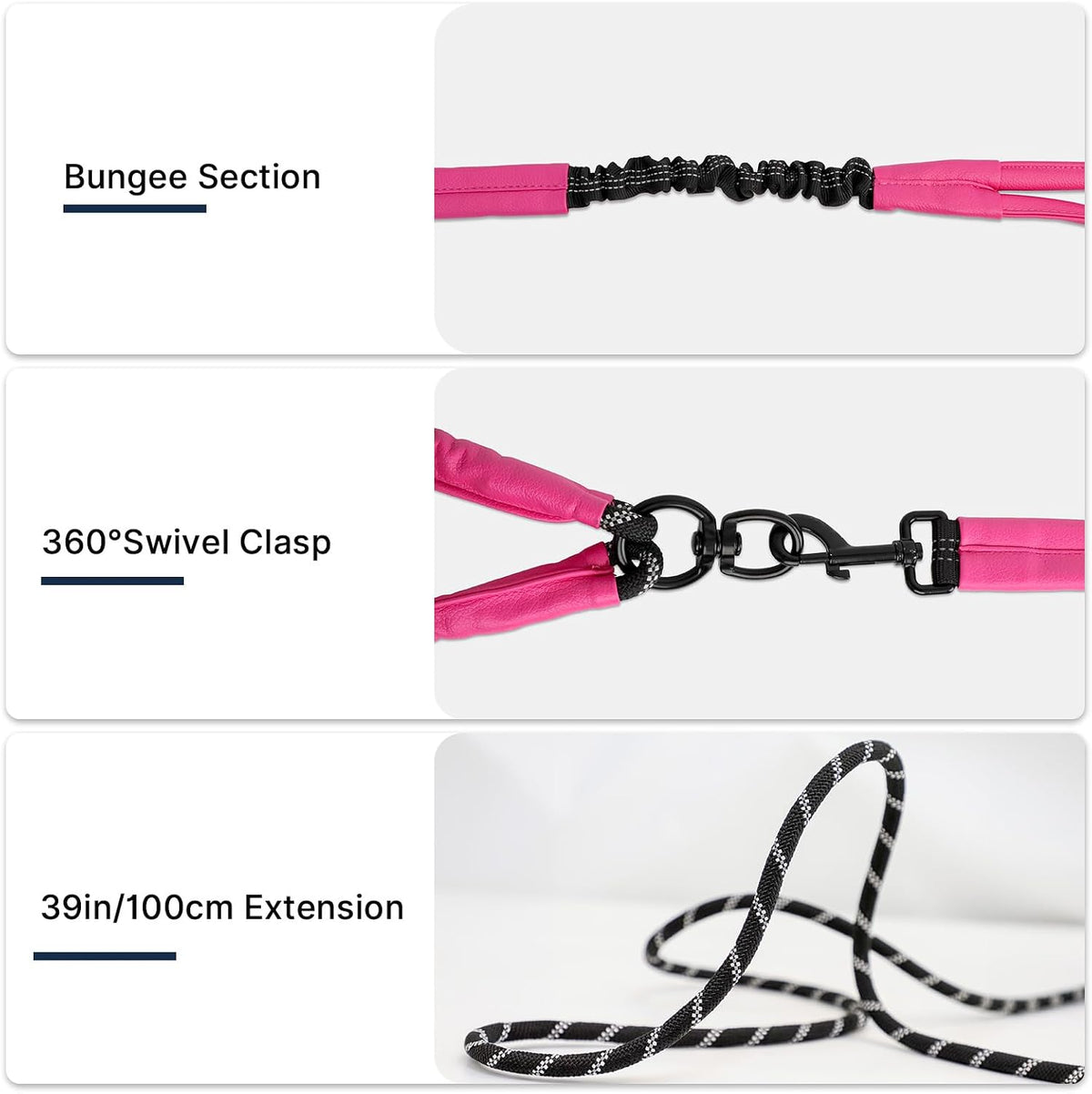 Pieviev Double Dog Leash for 2 Medium&Large Dogs, Longer Coupler - Hot Pink - image 3