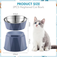 Lallisa 2 Pcs Elevated Cat Bowls, Adjustable Raised Feeder - Blue, White - image 2